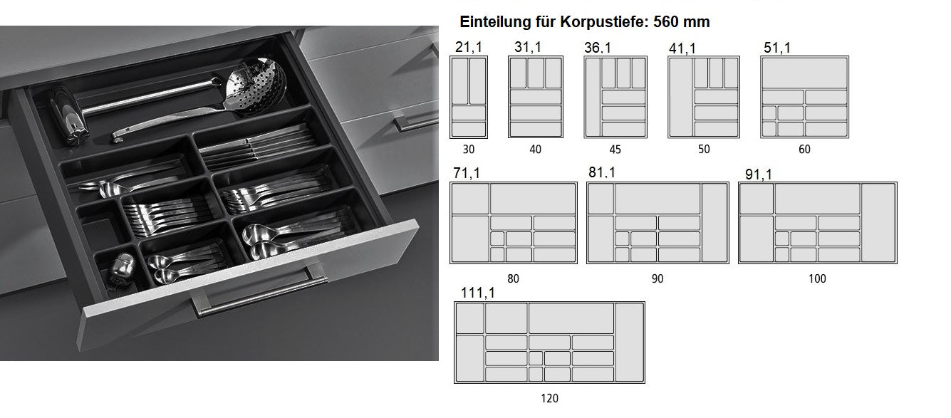 Schüller Besteckeinsatz für niedrige Schubkastenzarge