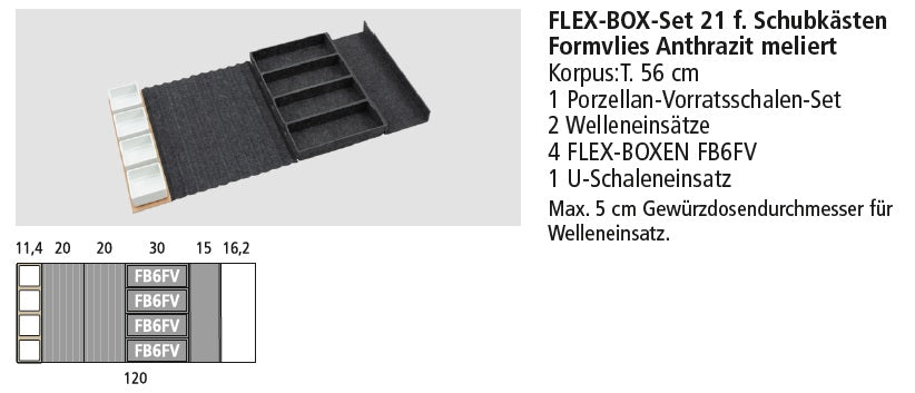 Next125 Flex-Box-Set 21 für Schubkästen, Formvlies Anthrazit meliert