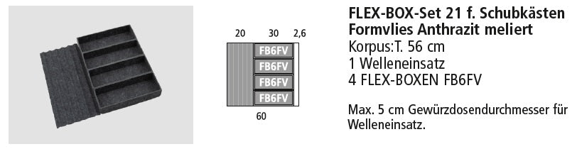 Next125 Flex-Box-Set 21 für Schubkästen, Formvlies Anthrazit meliert