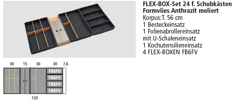 Next125 Flex-Box-Set 24 für Schubkästen, Formvlies Anthrazit meliert