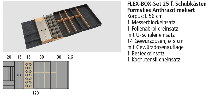 Next125 Flex-Box-Set 25 für Schubkästen, Formvlies Anthrazit meliert