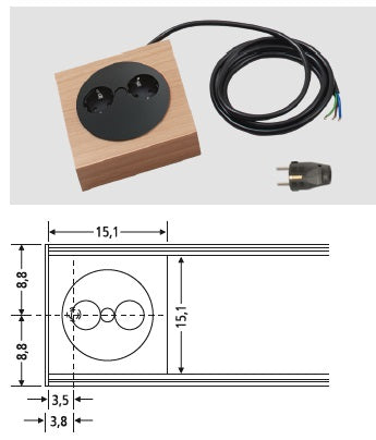 Next125 Steckdosenelement Twist, Typ F -  Eiche natur für Arbeitsplattenaufsatz