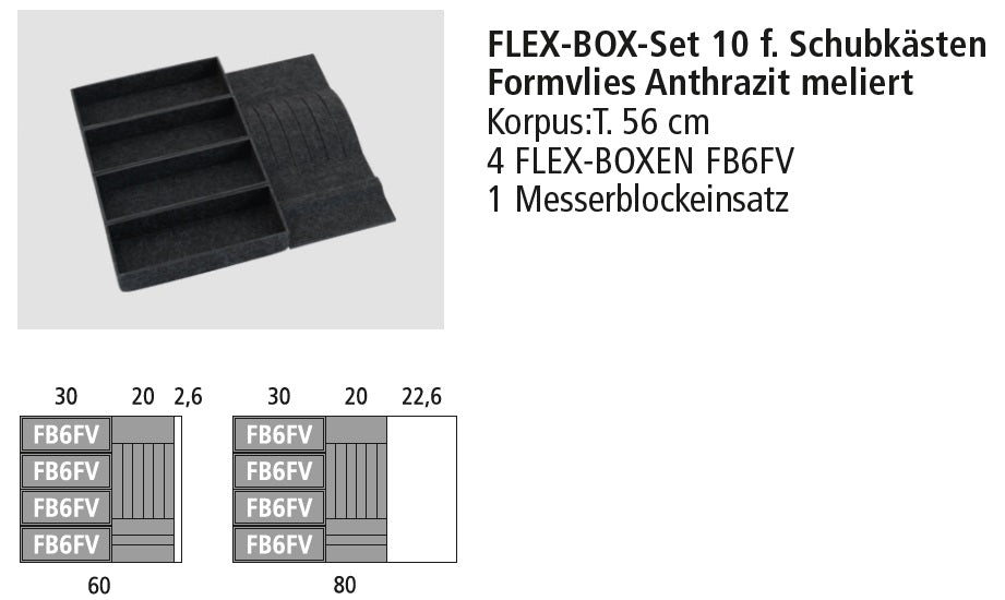 Next125 Flex-Box-Set 10 für Schubkästen, Formvlies Anthrazit meliert