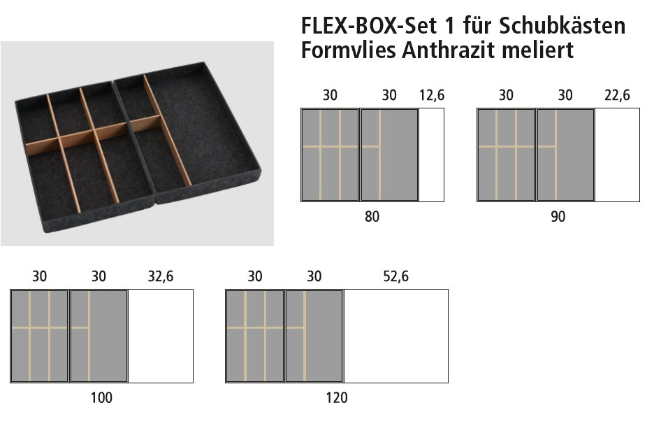 Next125 Flex-Box-Set 1 für Schubkästen, Formvlies Anthrazit meliert