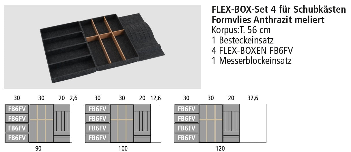 Next125 Flex-Box-Set 4 für Schubkästen, Formvlies Anthrazit meliert