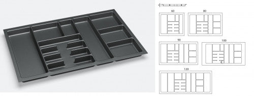 Bauformat Besteckeinsatz Kunststoff mit Antirutschbeschichtung PEARL für oberen Schubkasten am Kochstellenschrank