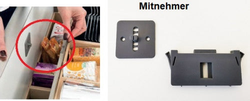 Häcker Küchen Mitnehmer für Innenschubkasten mit Metallblende hinter Auszugsblende